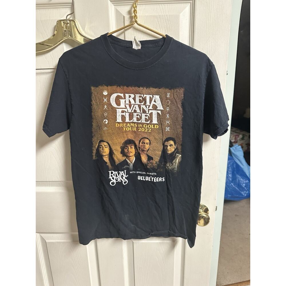 Greta Van Fleet Shirt Med 36w Live In US 2022 Tour Band Black Dreams In Gold